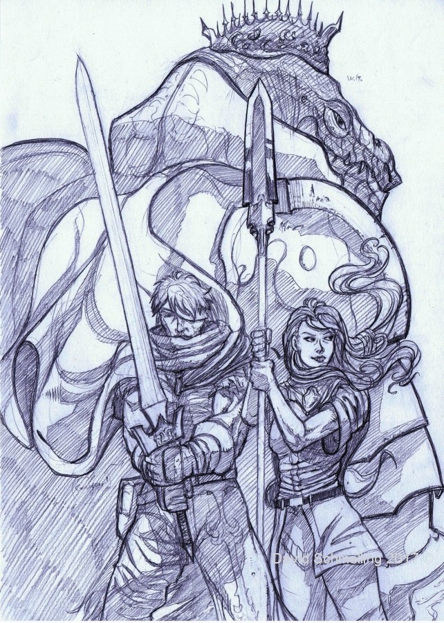 Forlorn Knights - Wan (left) and Lythena (right) cover drawing