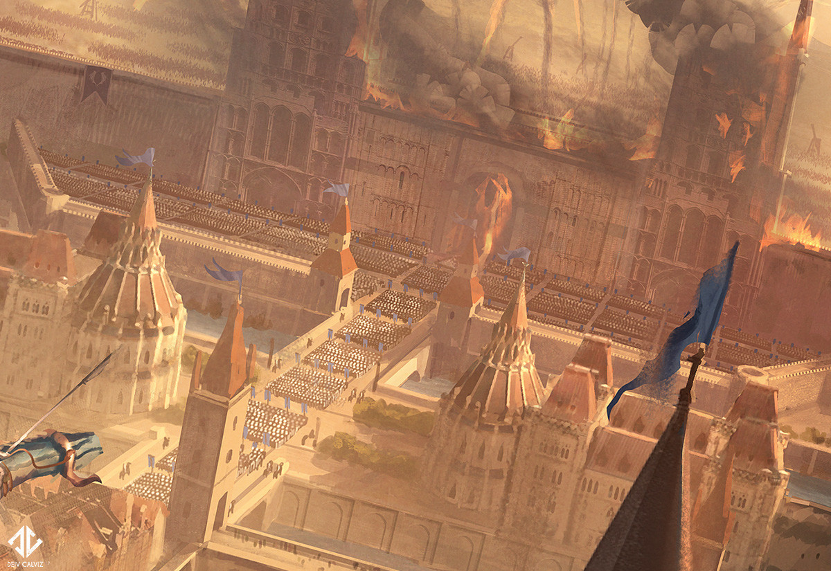 Close up of the armies and gate