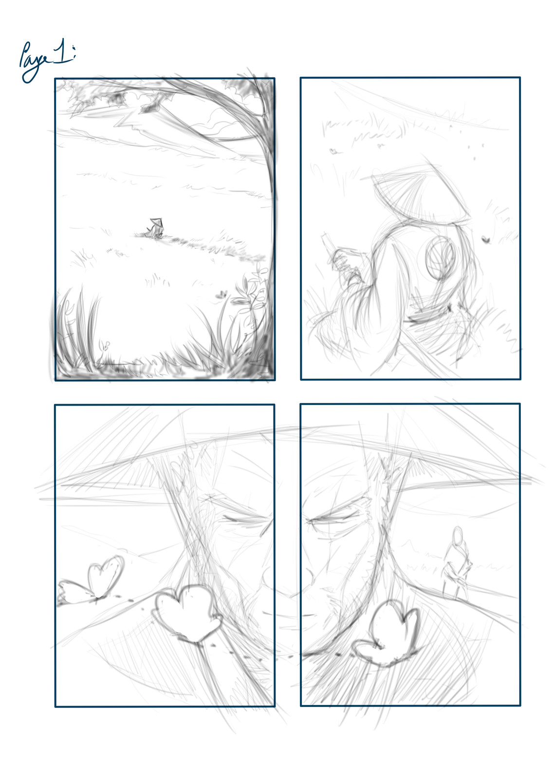 Pencil layout for Page 01, using Mischief