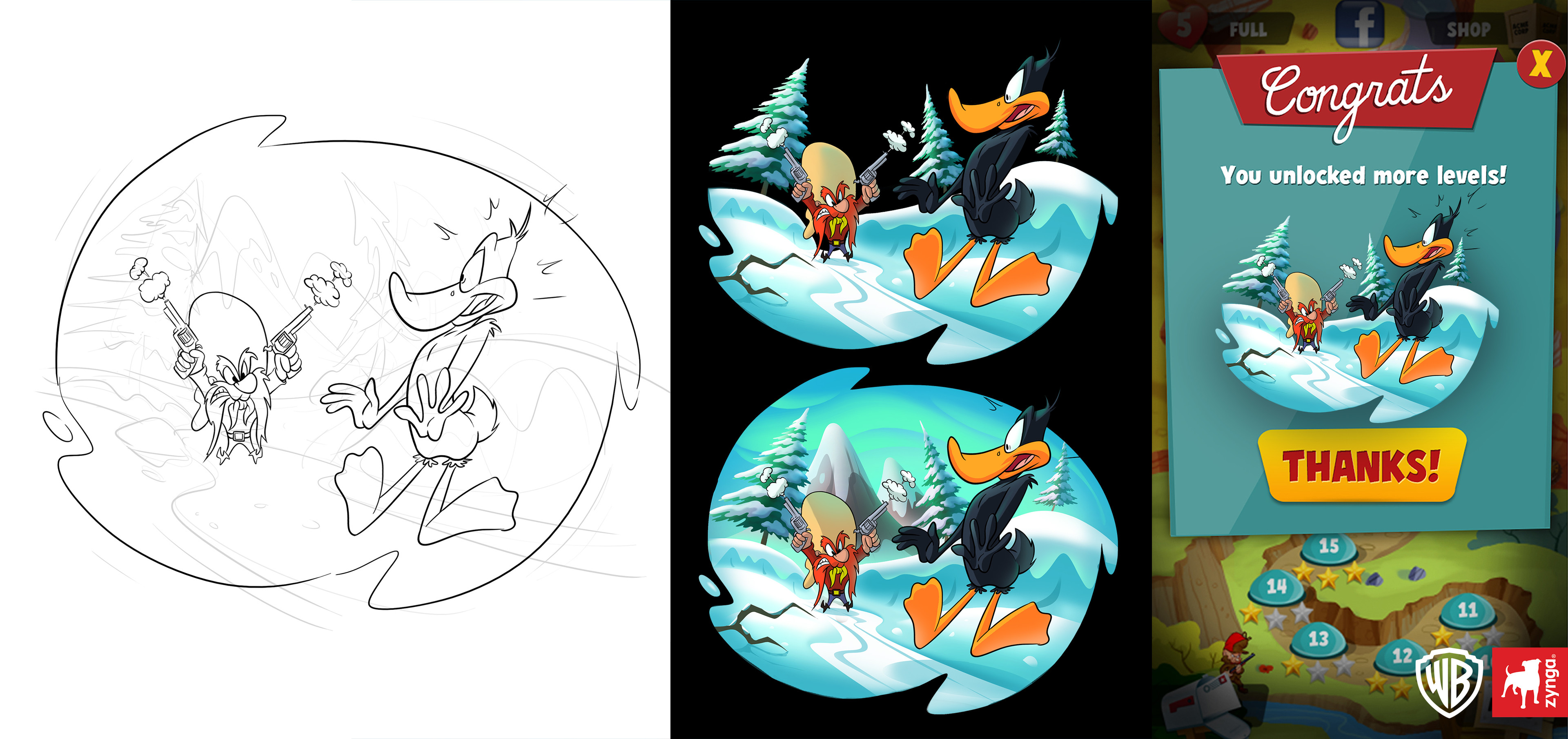 Yosemite sam &amp; Daffy duck (level unlock screen process).
©WB &amp; Zynga.