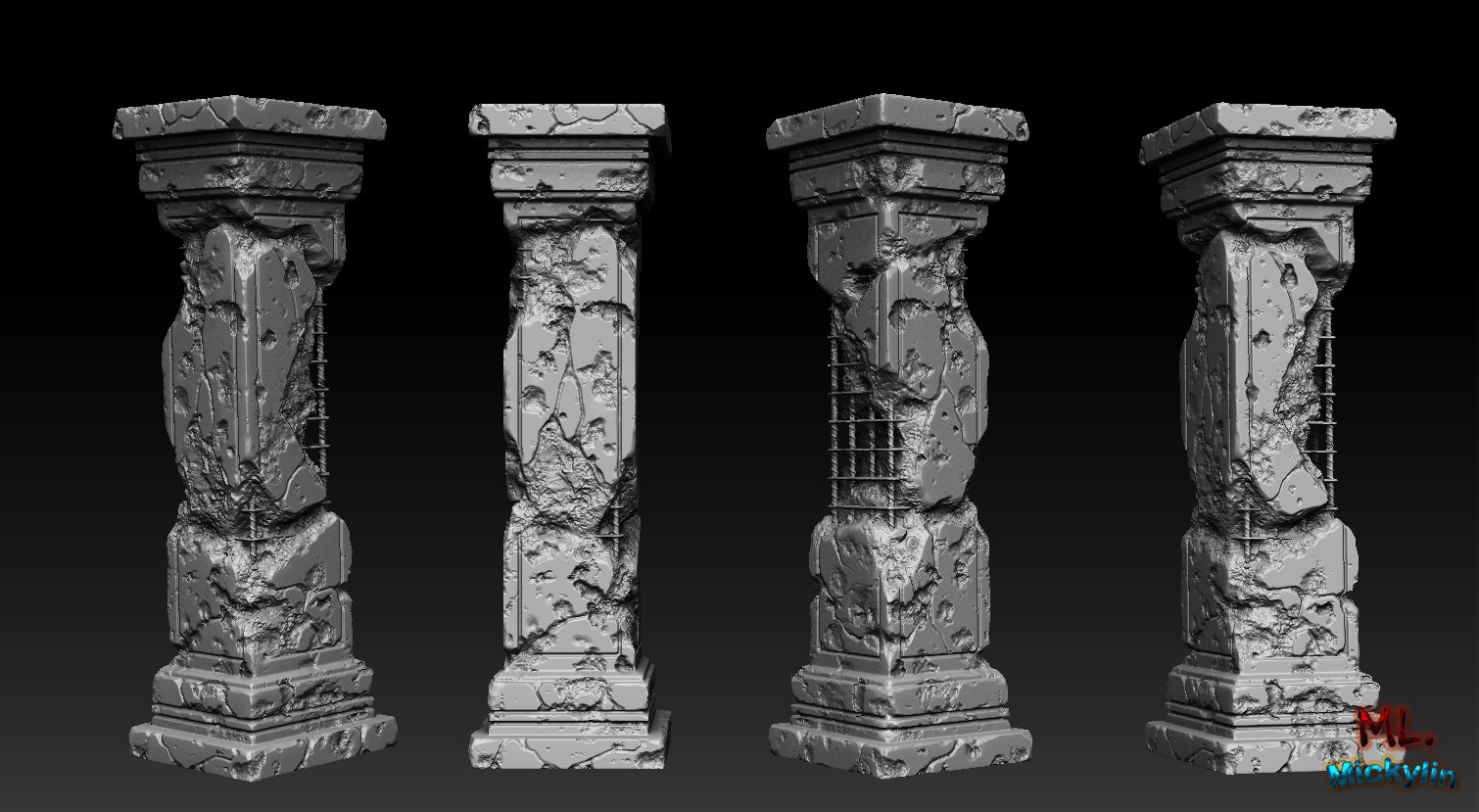 Three column. Stone Pillar. Разрушенная колонна. Каменный пьедестал. Разрушенный постамент.