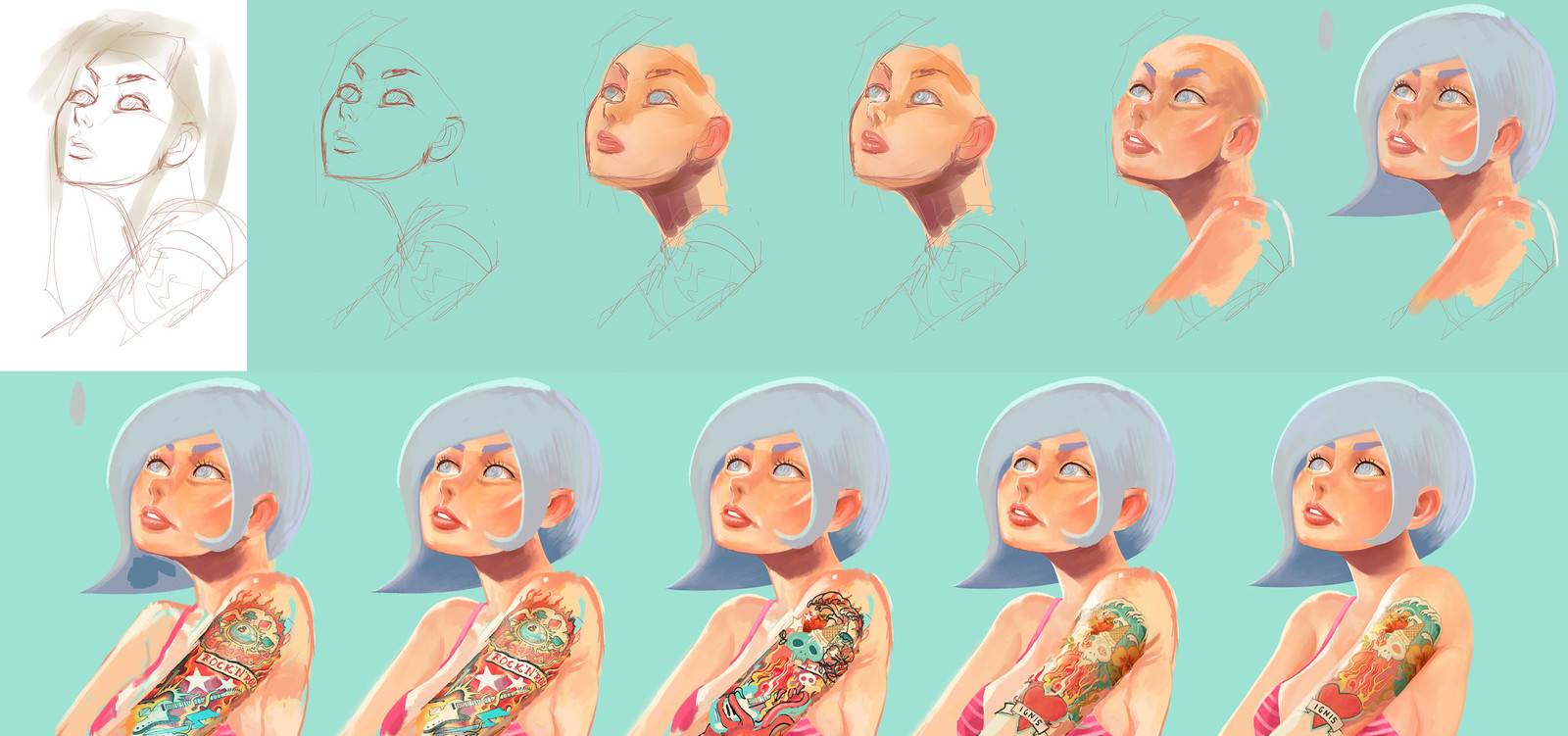 Progress, started out very sketchy, refinement by overpainting on layers.