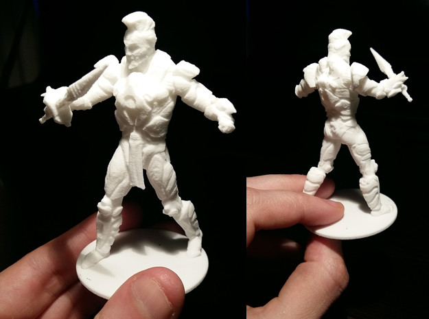 3D printed miniature. Also available to order here: https://www.shapeways.com/product/B2XZWYA2V/futuristic-spartan-soldier?optionId=62057327