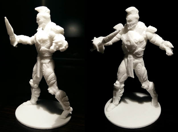 3D printed miniature. Also available to order here: https://www.shapeways.com/product/B2XZWYA2V/futuristic-spartan-soldier?optionId=62057327