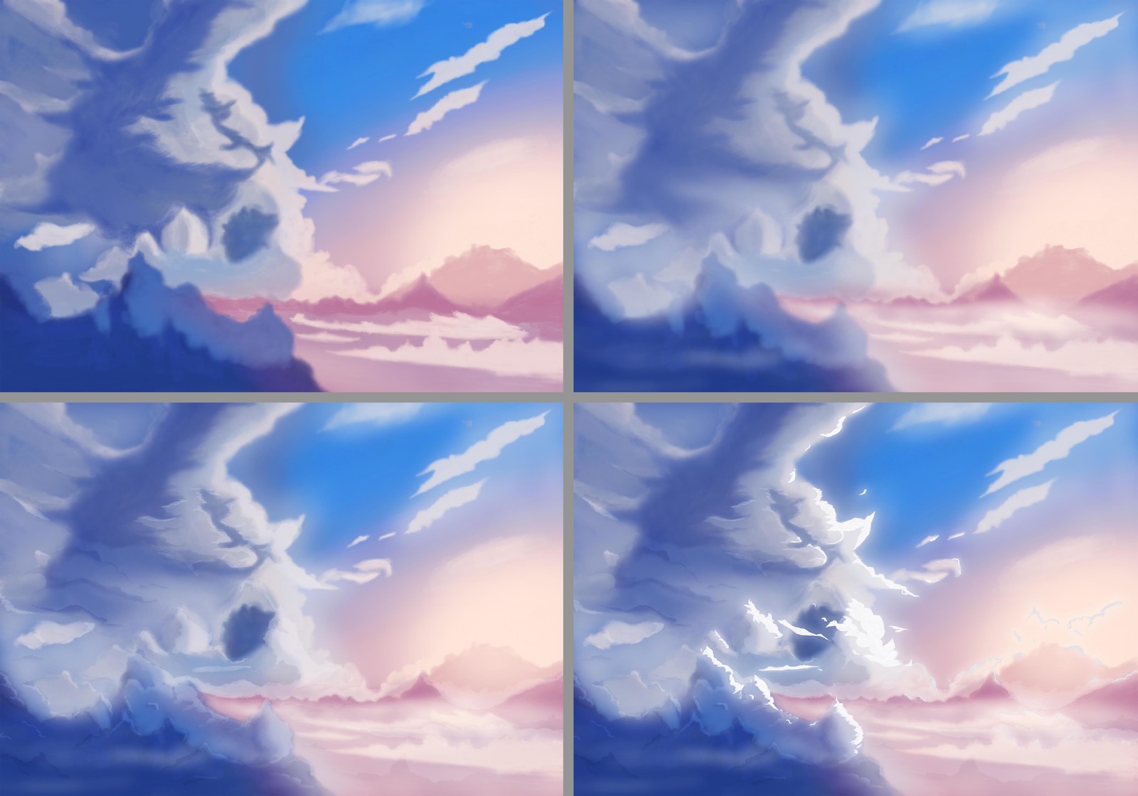 Cloud formation process using Adobe Photoshop. 