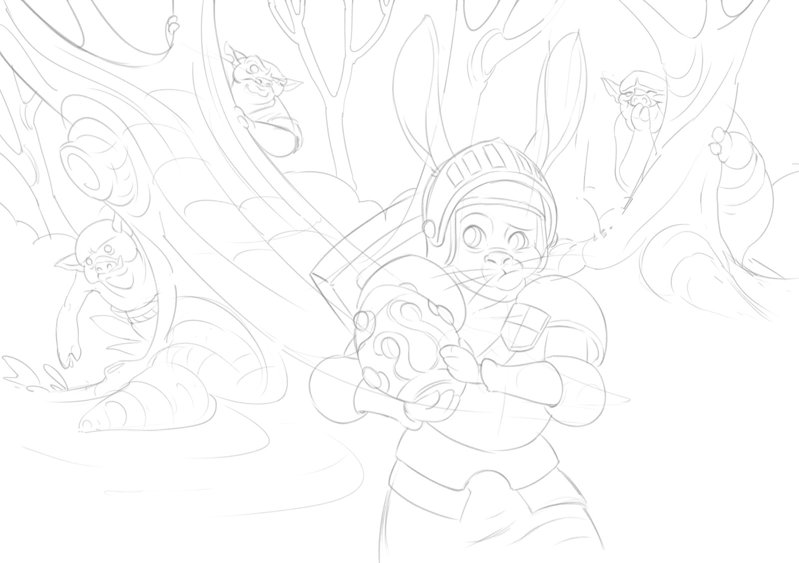 In the first step I draw a clean line drawing on top of the sketch. Having a good drawing to start from helps me a lot, especially for the workflow I've chosen for this painting.