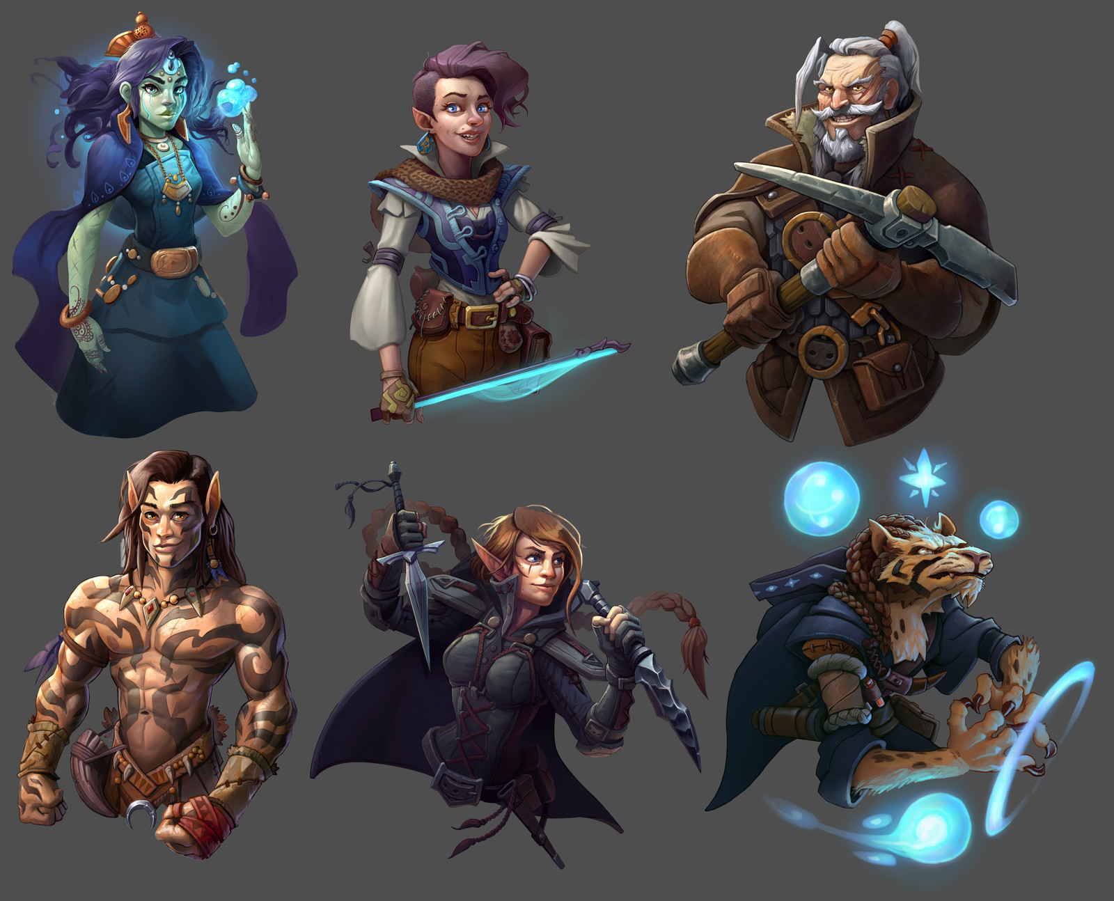Busts of each character from the twitch D&amp;D show "the Vice"