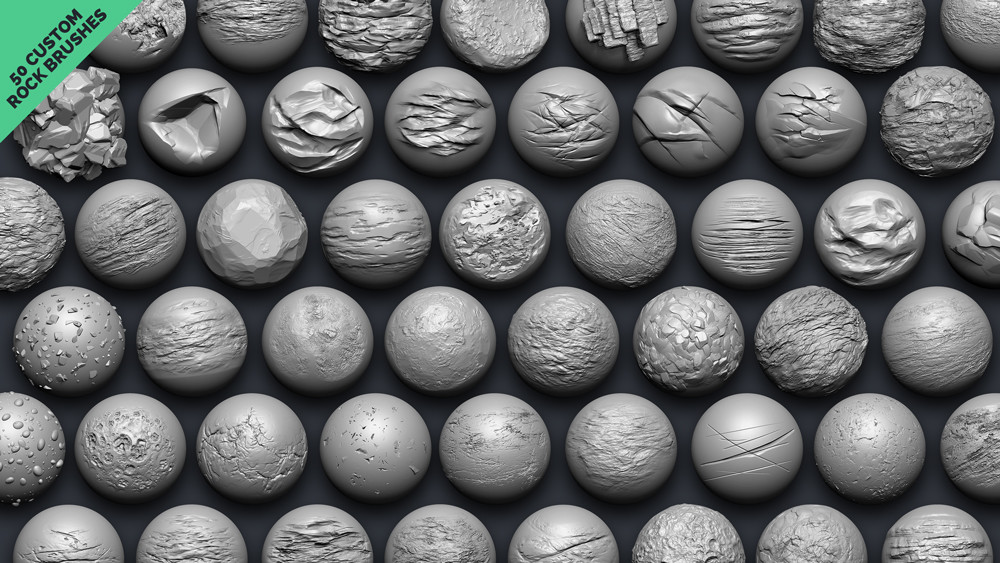 50 Custom brushes to sculpt rocks