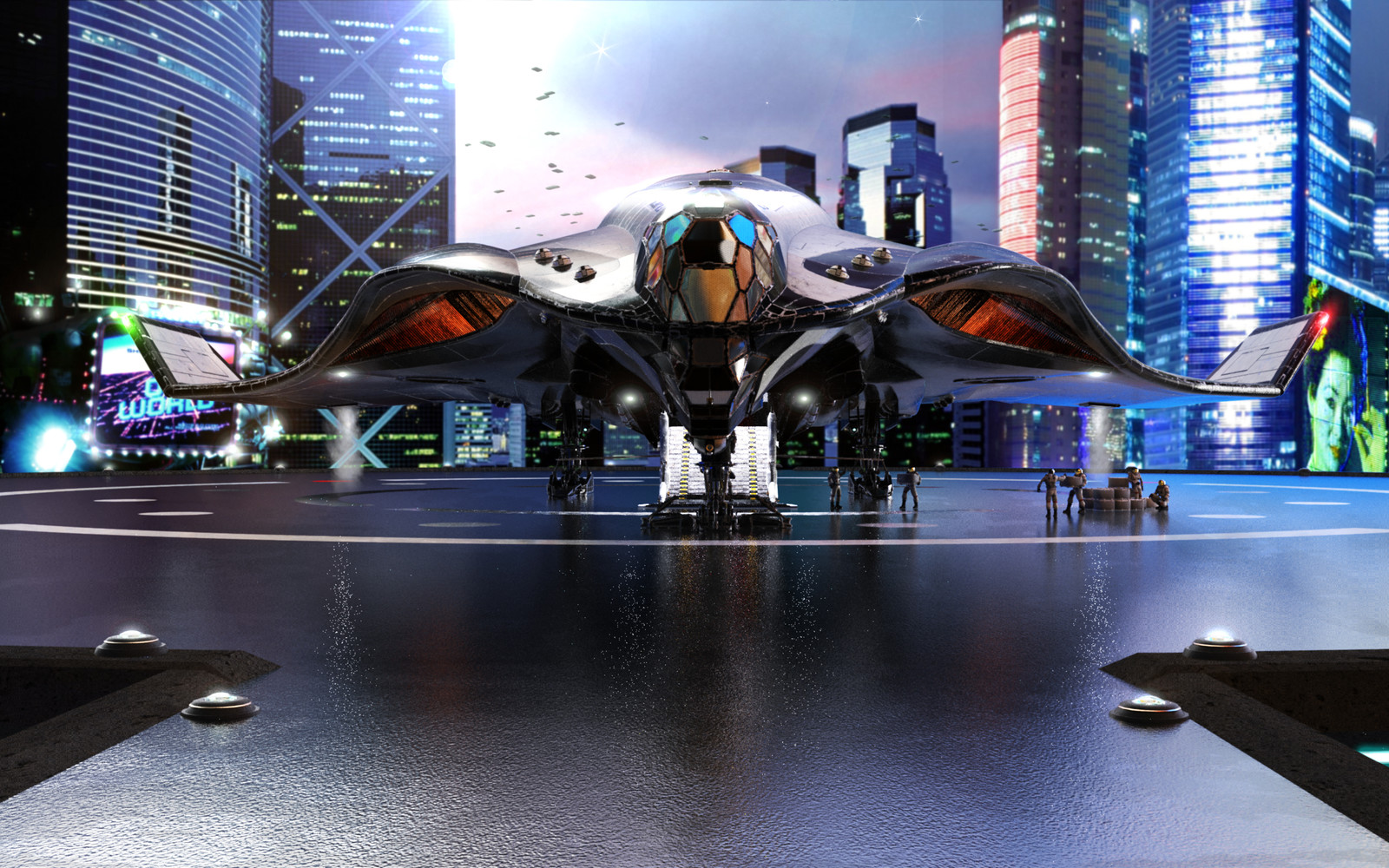 Albatross Spaceship frontal city landed.