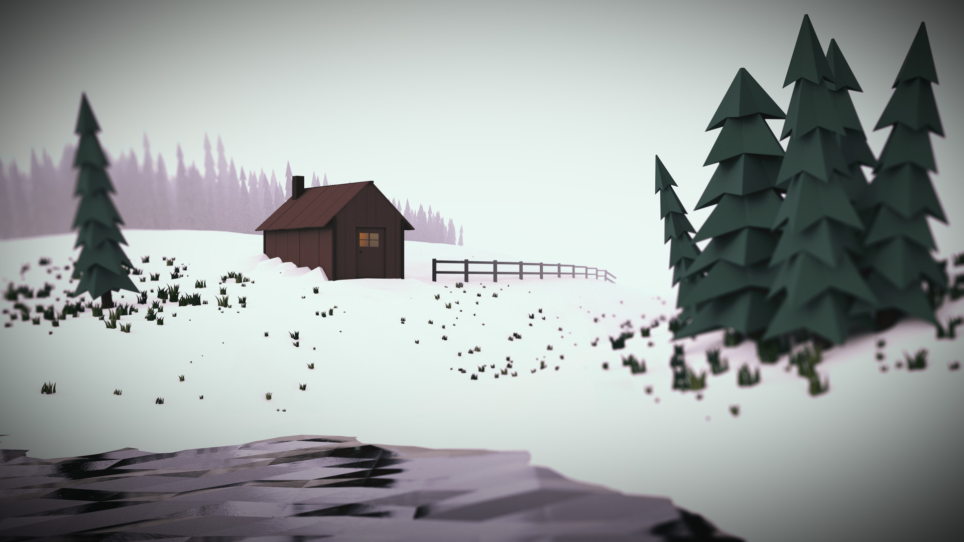 ArtStation - Low-Poly Scene - A Foggy Winter Day