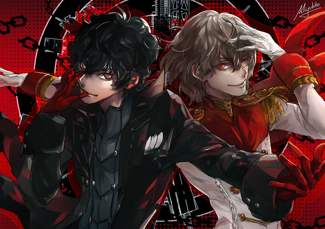 P5 Protagonist and Goro Akechi from persona 5.