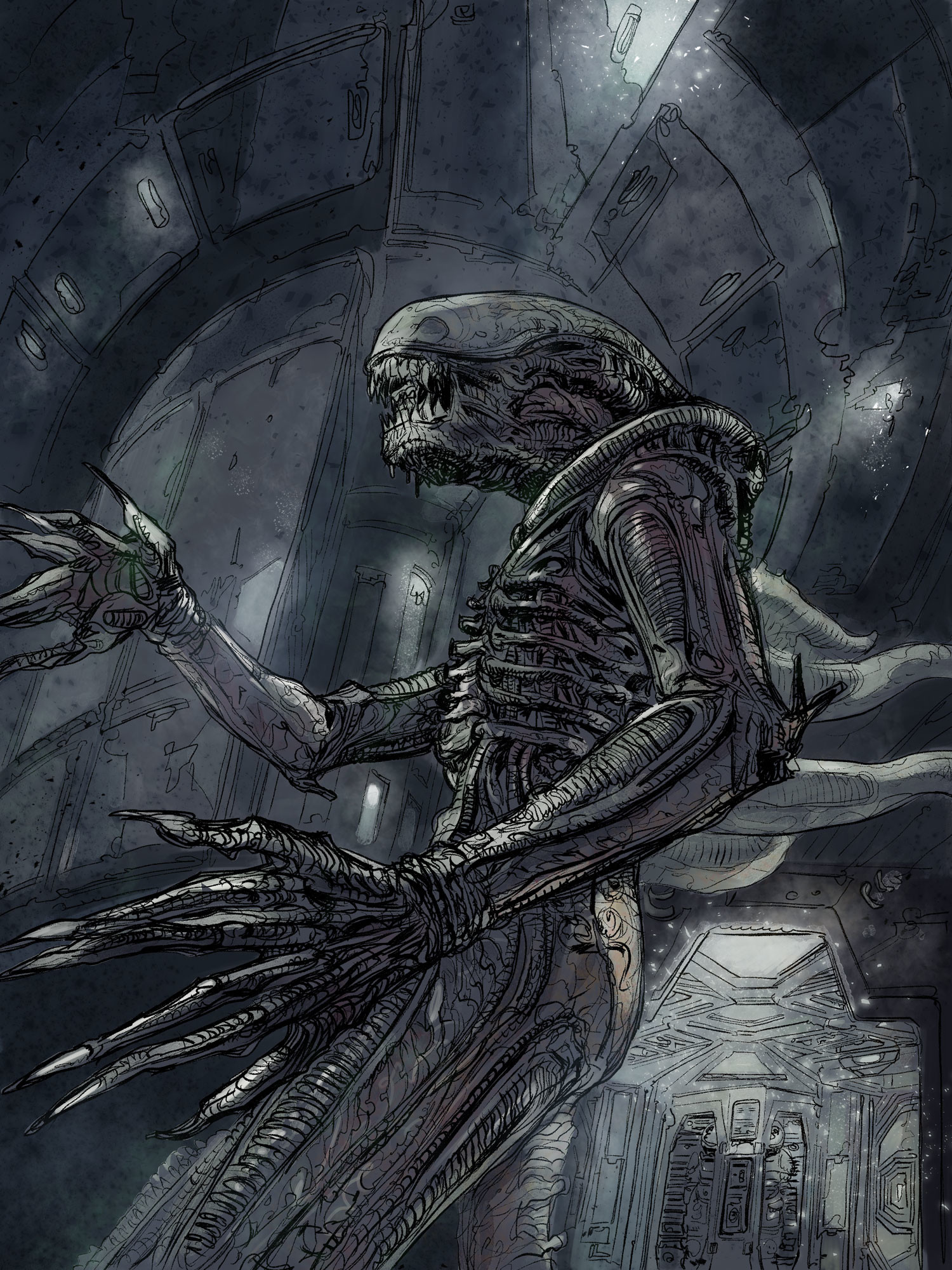 Roaming Alien in Nostromo corridors