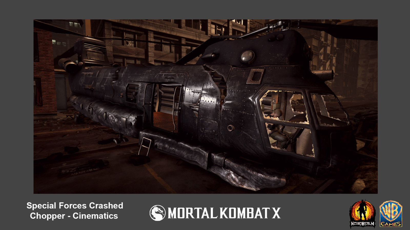 Cinematic destroyed chopper.