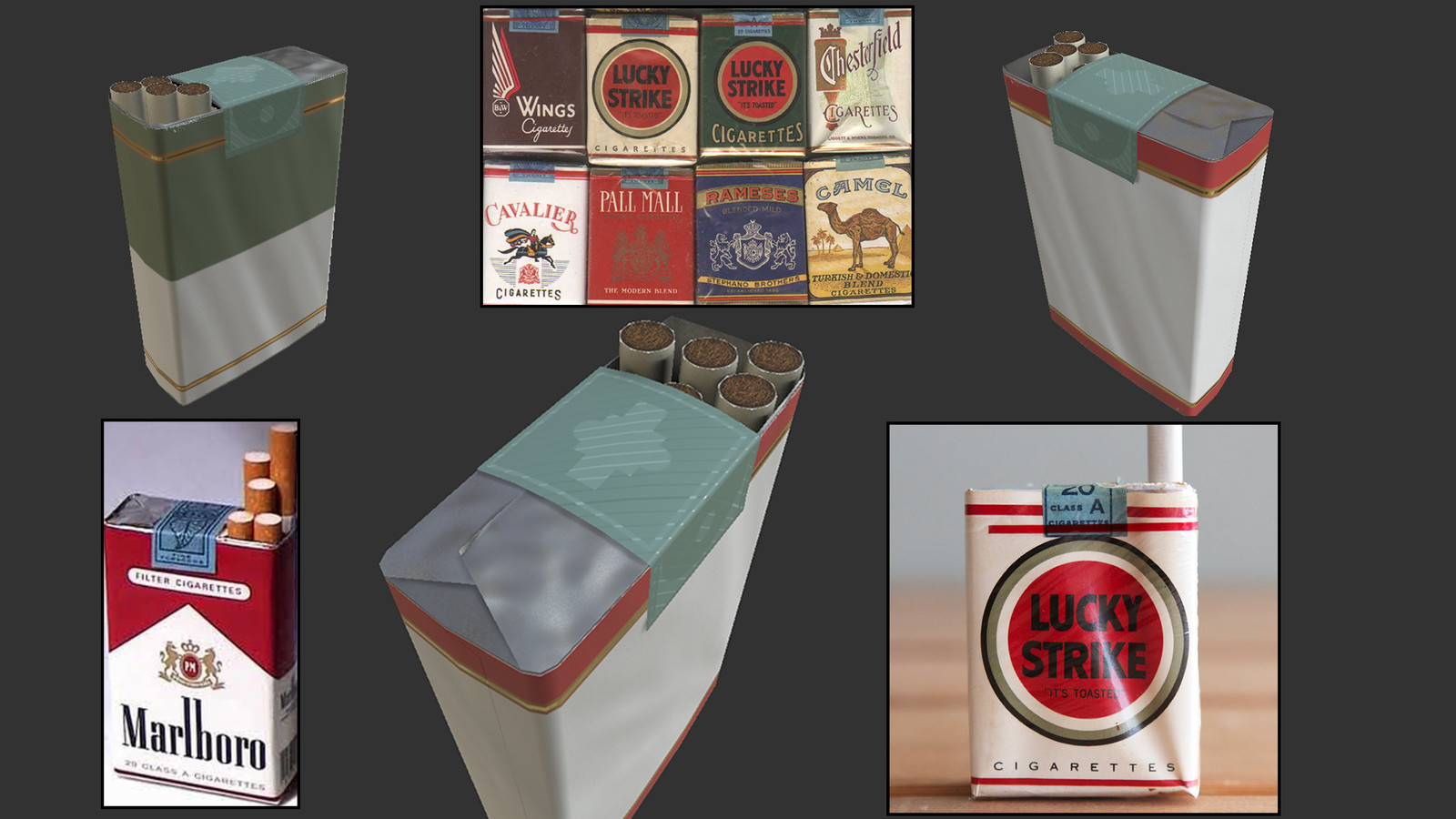 Reference and early iterations of the cigarette soft pack