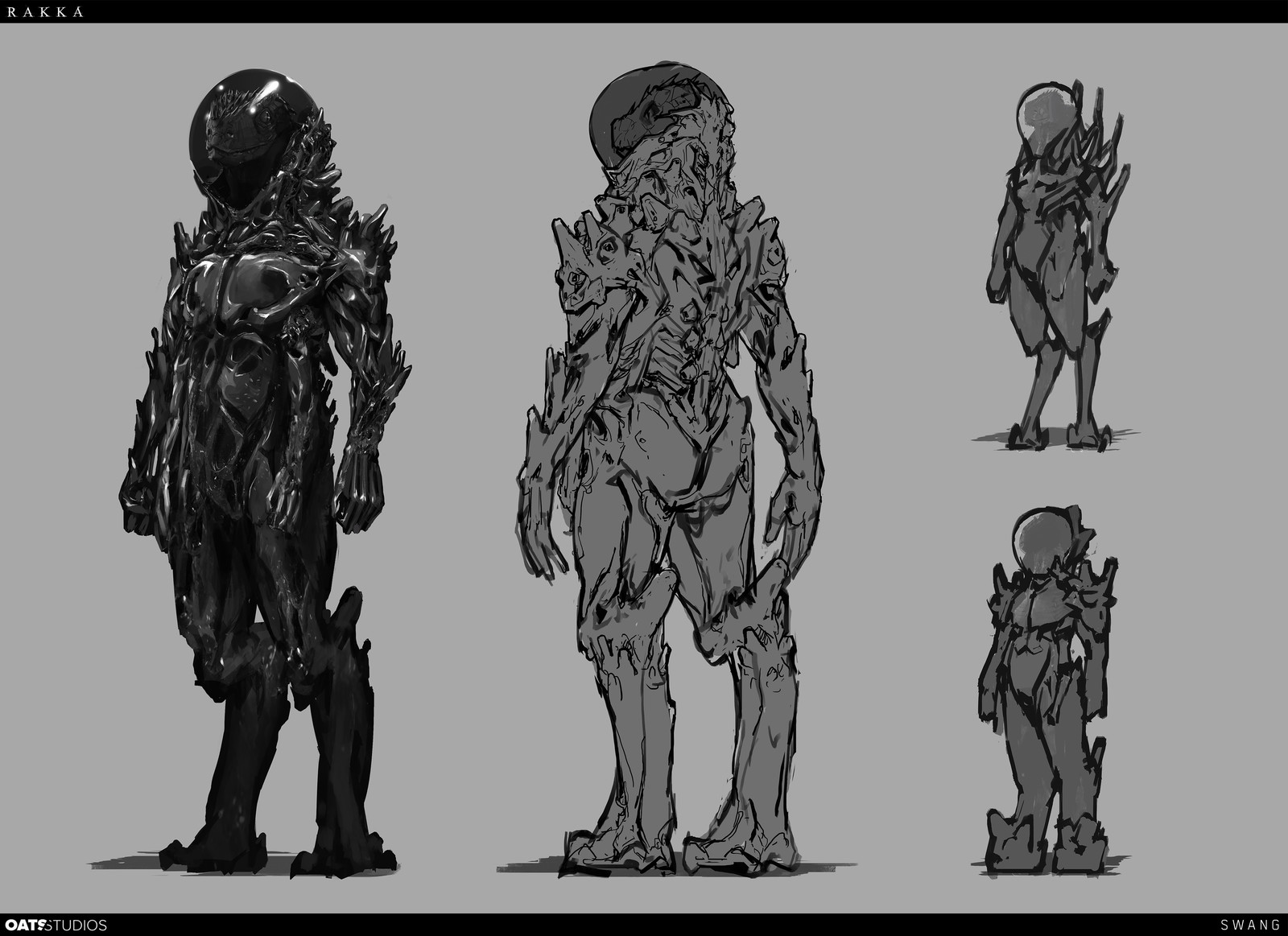 The very first sketch of the bio-suit, where it featured a much thicker, fully covered armor suit.