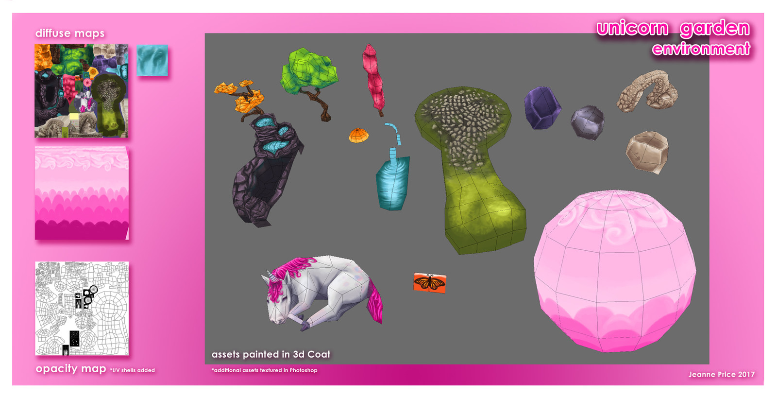 The diffuse / opacity maps and the assets as viewed painted in 3D Coat.