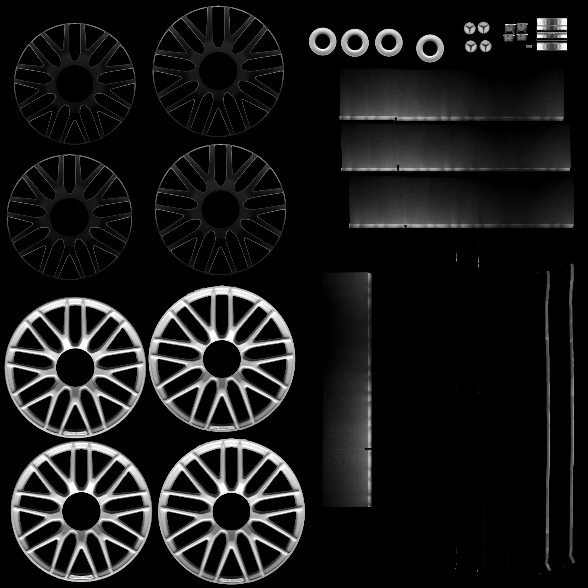 Wheel ambient occlusion maps.