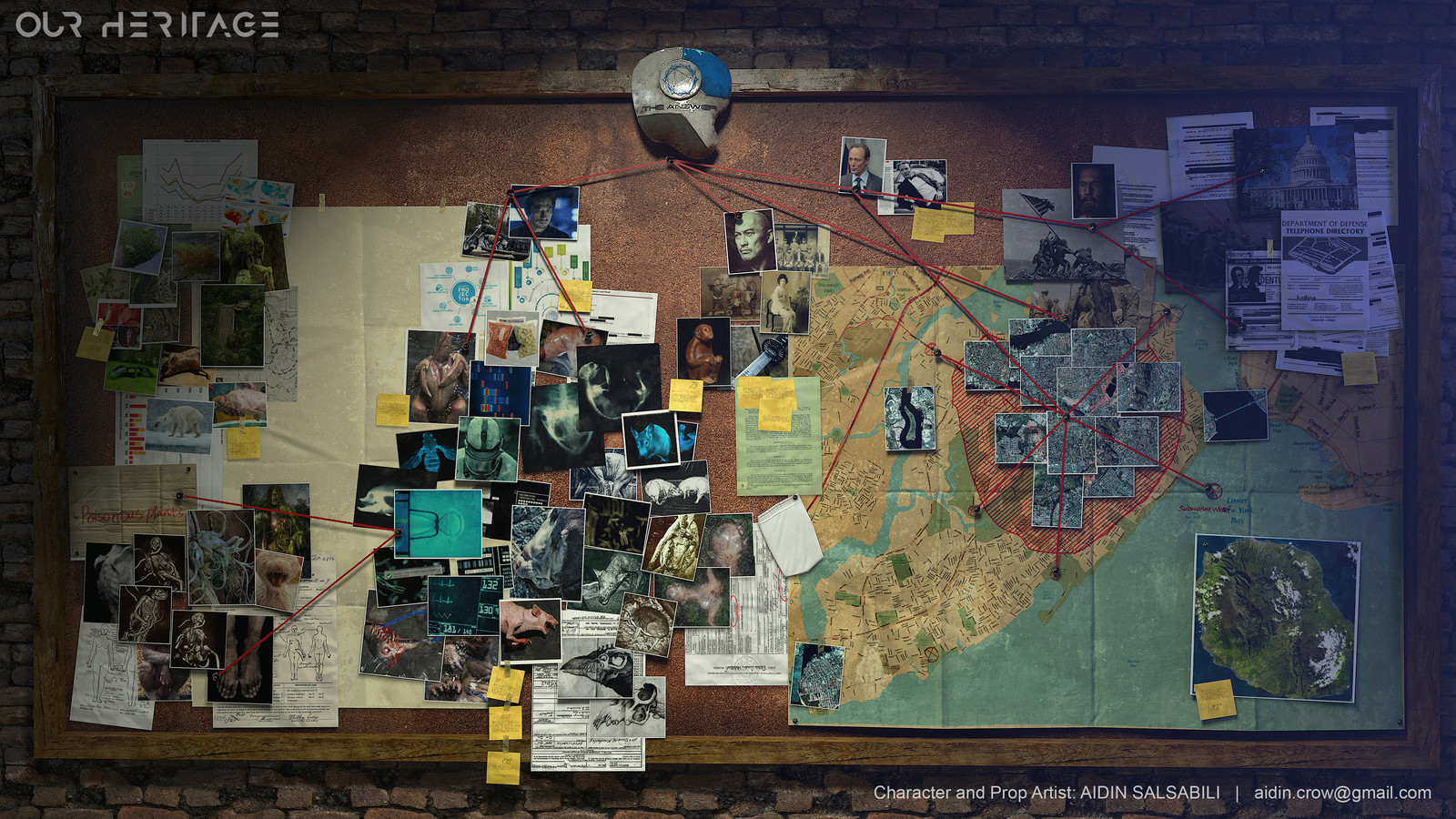 Карта расследования с нитками