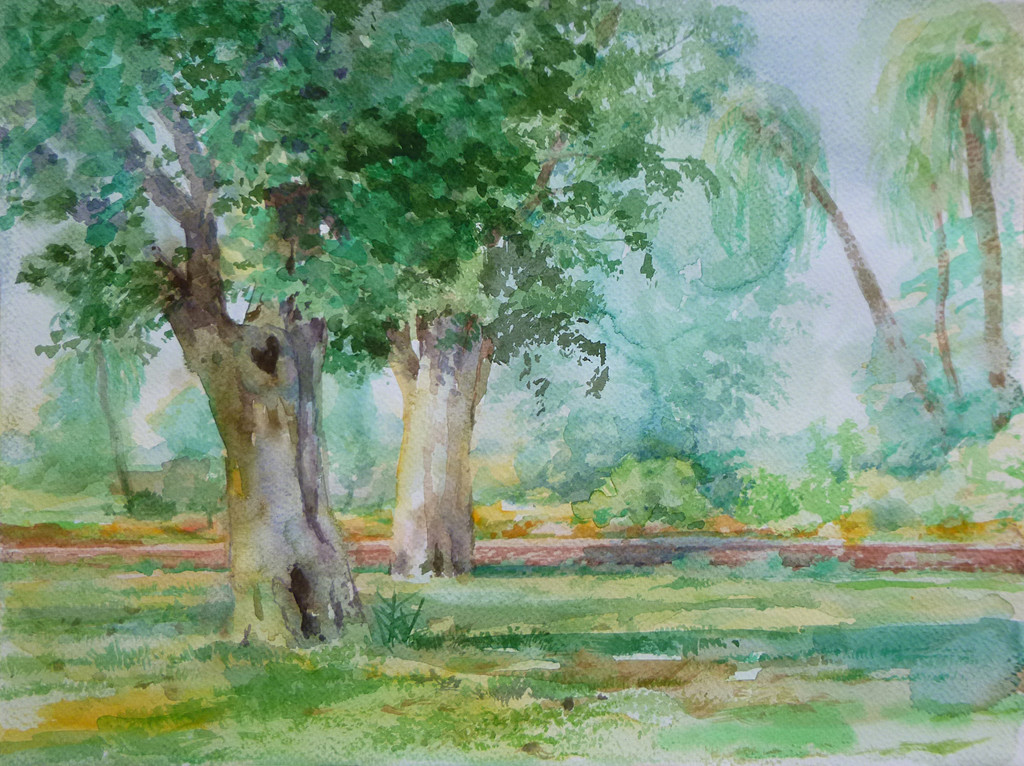 Jahangirs tomb garden - watercolor  (21x29.7cm)