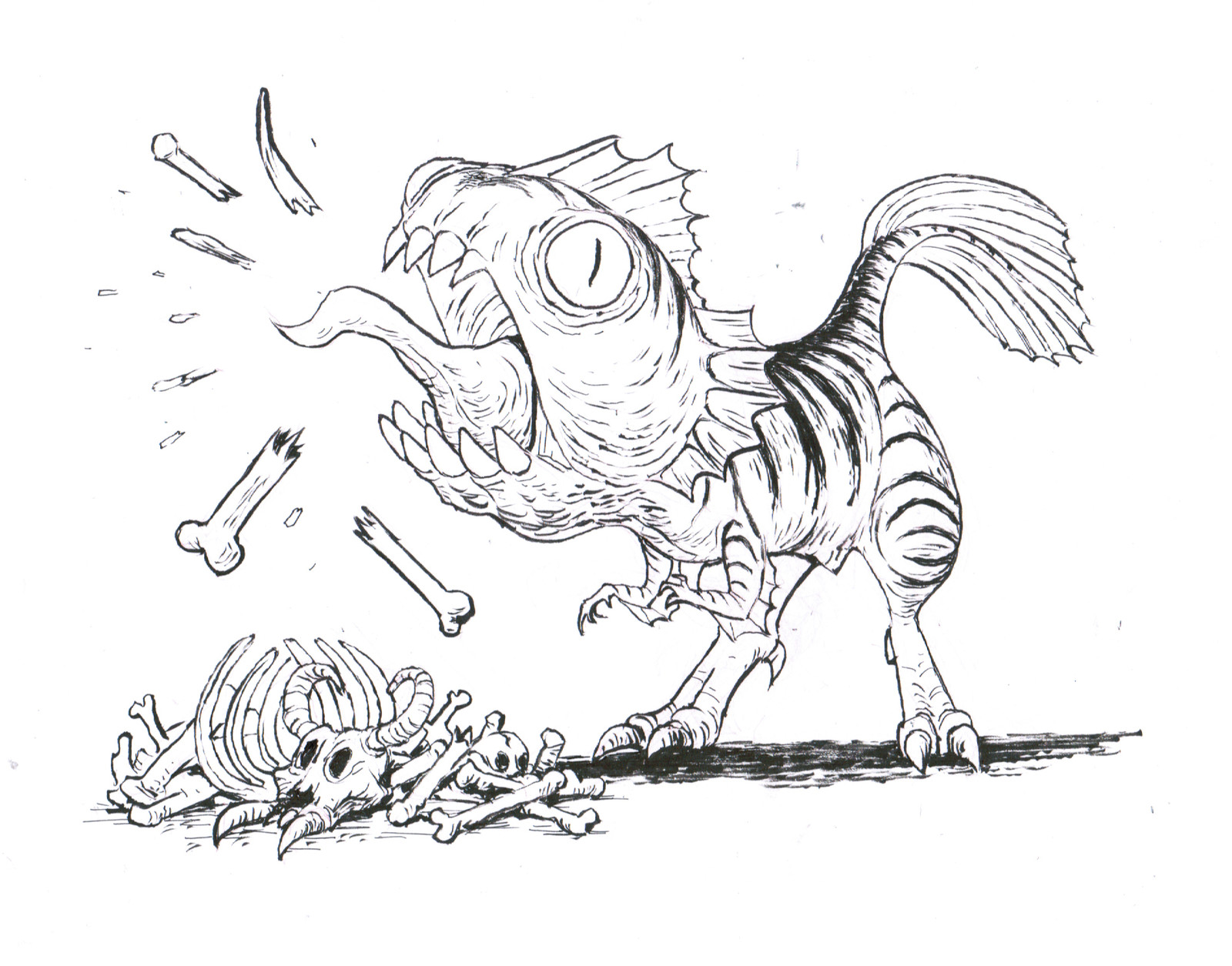 The piranhasaurus loved to chew on piles of broken bones. 