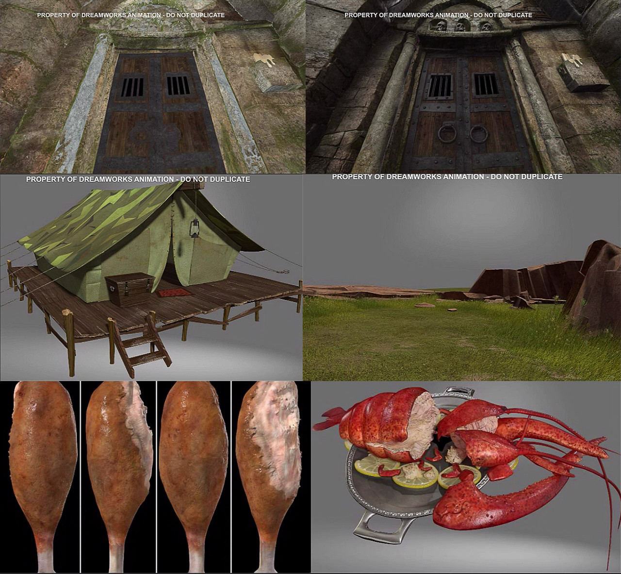 1st and 2nd image - Walls and Pillars for Puss in Boots The Three Diablos 
3rd - Tents 4th Ground and Grass for Madly Madagascar 
5th &amp; 6th image - Props for Scared Shrekless