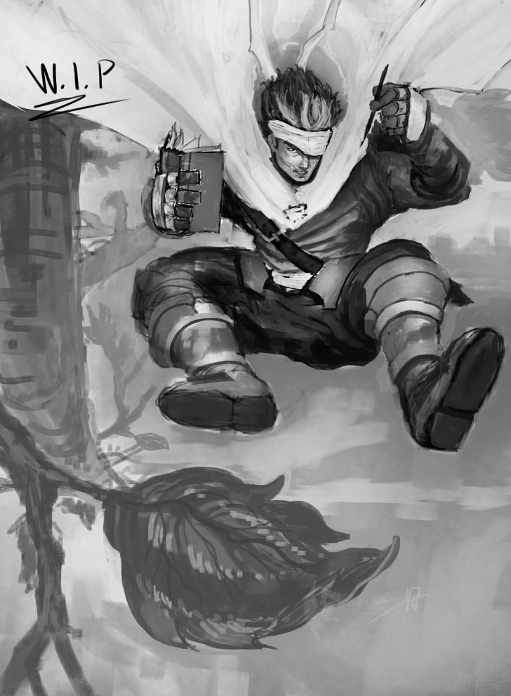 Wan's Odyssey - WIP 1 (first refined greyscale sketch)