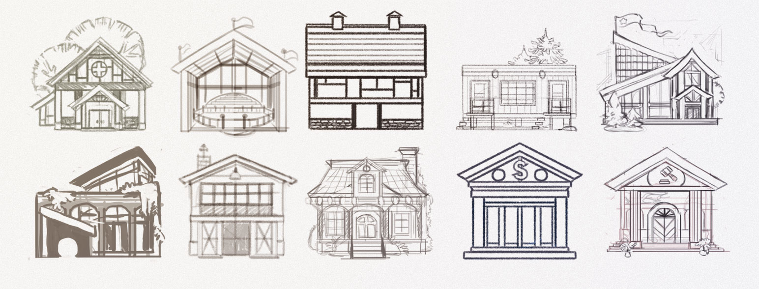 Rough sketch designs  of the building icons.