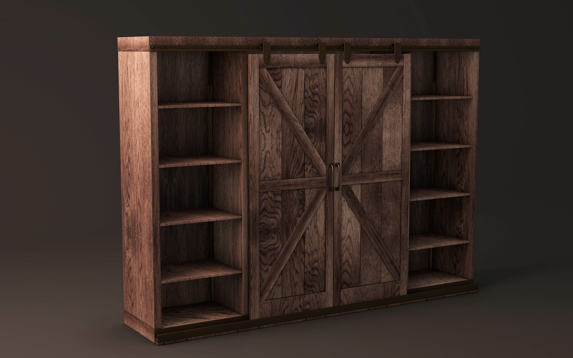Alder wood farmhouse on sale barn door bookshelf