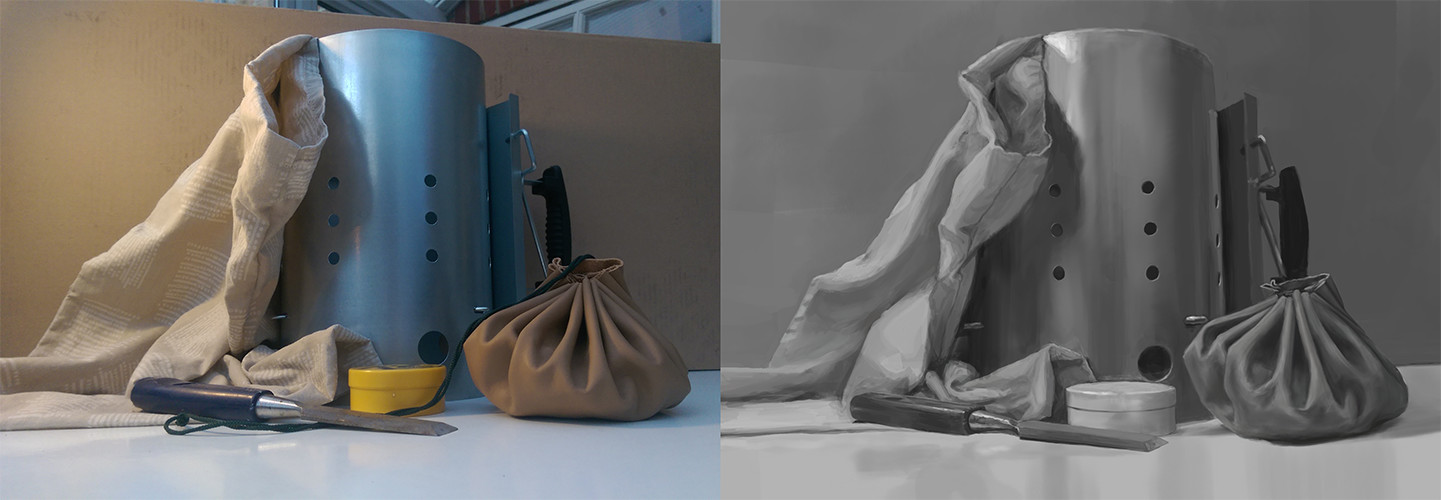 Still life value study.  (not enough contrast is my motto, apparently)
