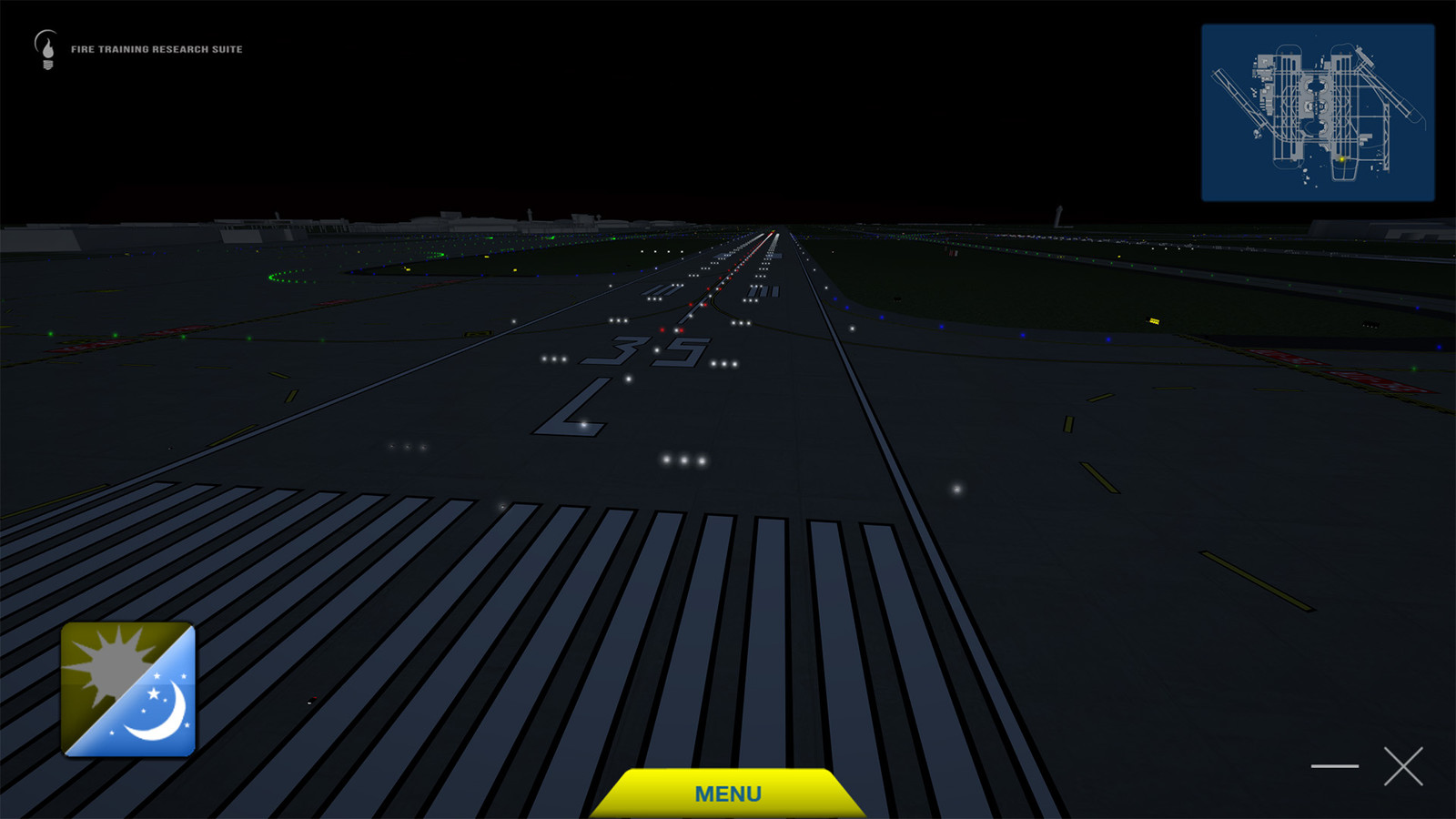 Night time 3D view of the airport. It has over 21,000 individually placed lights (had to be placed that way because nothing is perfect in real life). Had to create a way to make the lights render properly and run well.