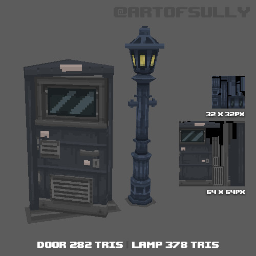 3D Pixel-Art Door and Streetlamp (Commission)