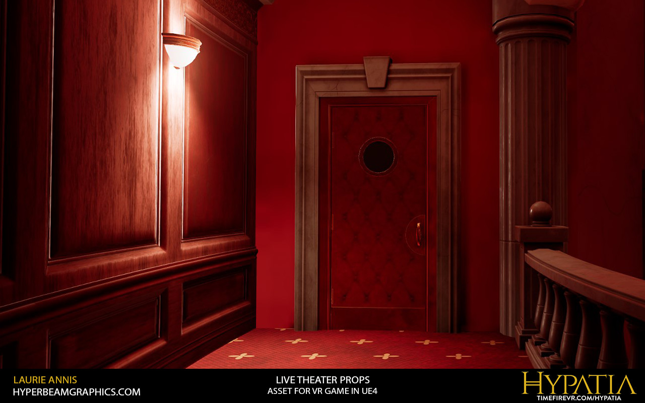 Low poly game assets: Hypatia Live Theater Props, door and sconce.