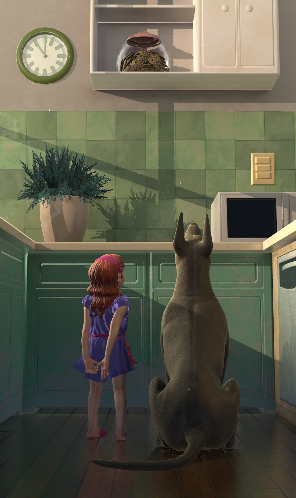 Girl and Dog Waiting.