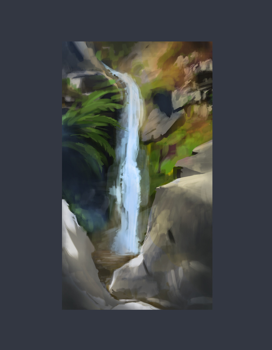 A friend took a photo of a waterfall on his hill walks, I added quite a bit of my own touch here to bring it to life.