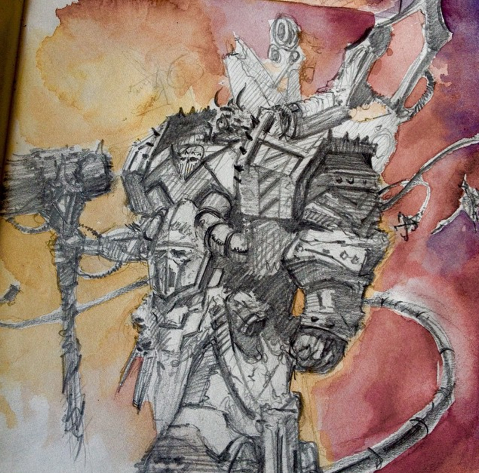 Iron Warrior sketch, with water colour no less!