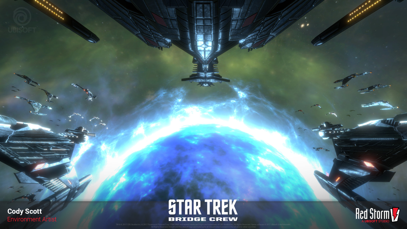A wallpaper I made for the game. I made all of the klingon ships, setup and lit the scene. Other artists at Red Storm made the star and skybox.