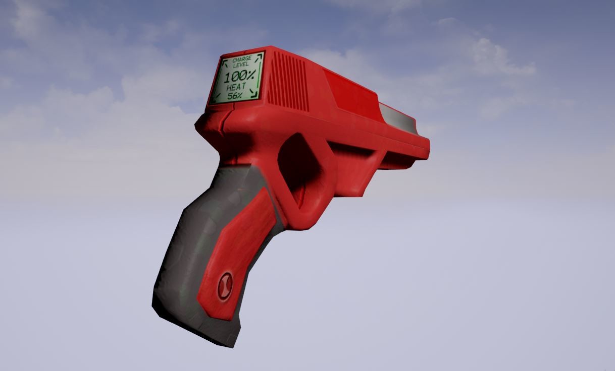 Old Model blaster with 1K texture made in Photoshop Unreal Engine render [In-engine] because this version of the blaster was meant to look like a toy gun the screen on the back is modeled after a digital calculator or gameboy