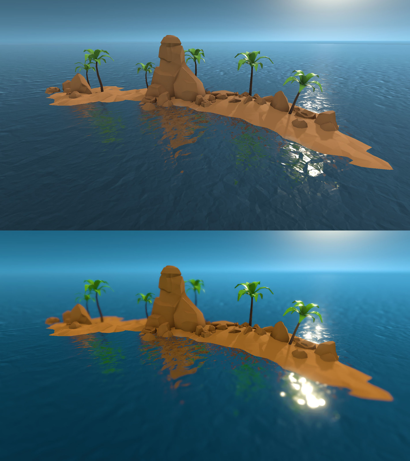 Tiny Island before and after