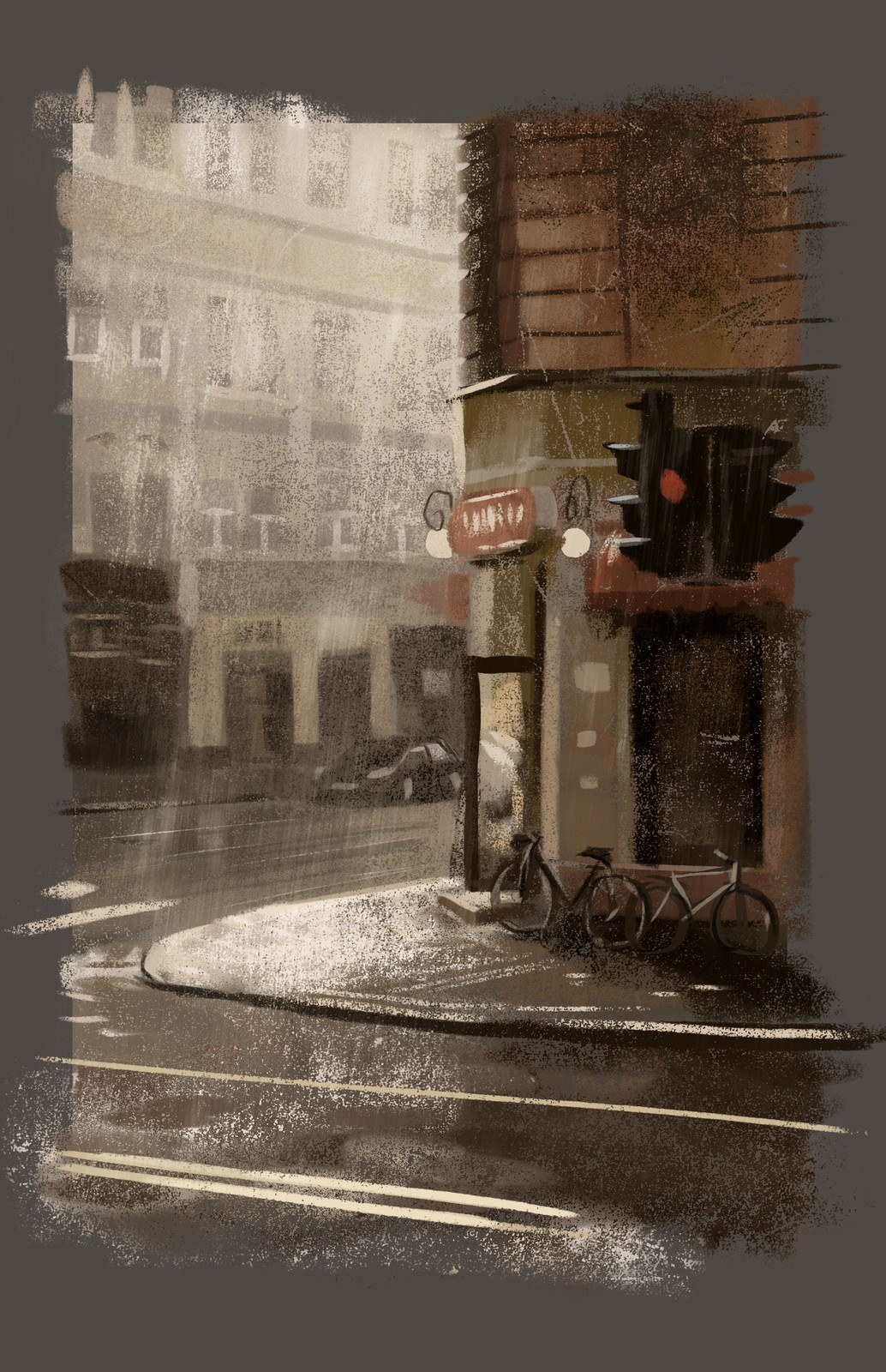 Paris Corner Rain - study from a photo