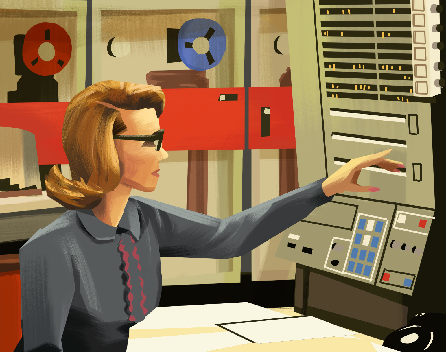Woman Working at 1960's Computer - from a photo