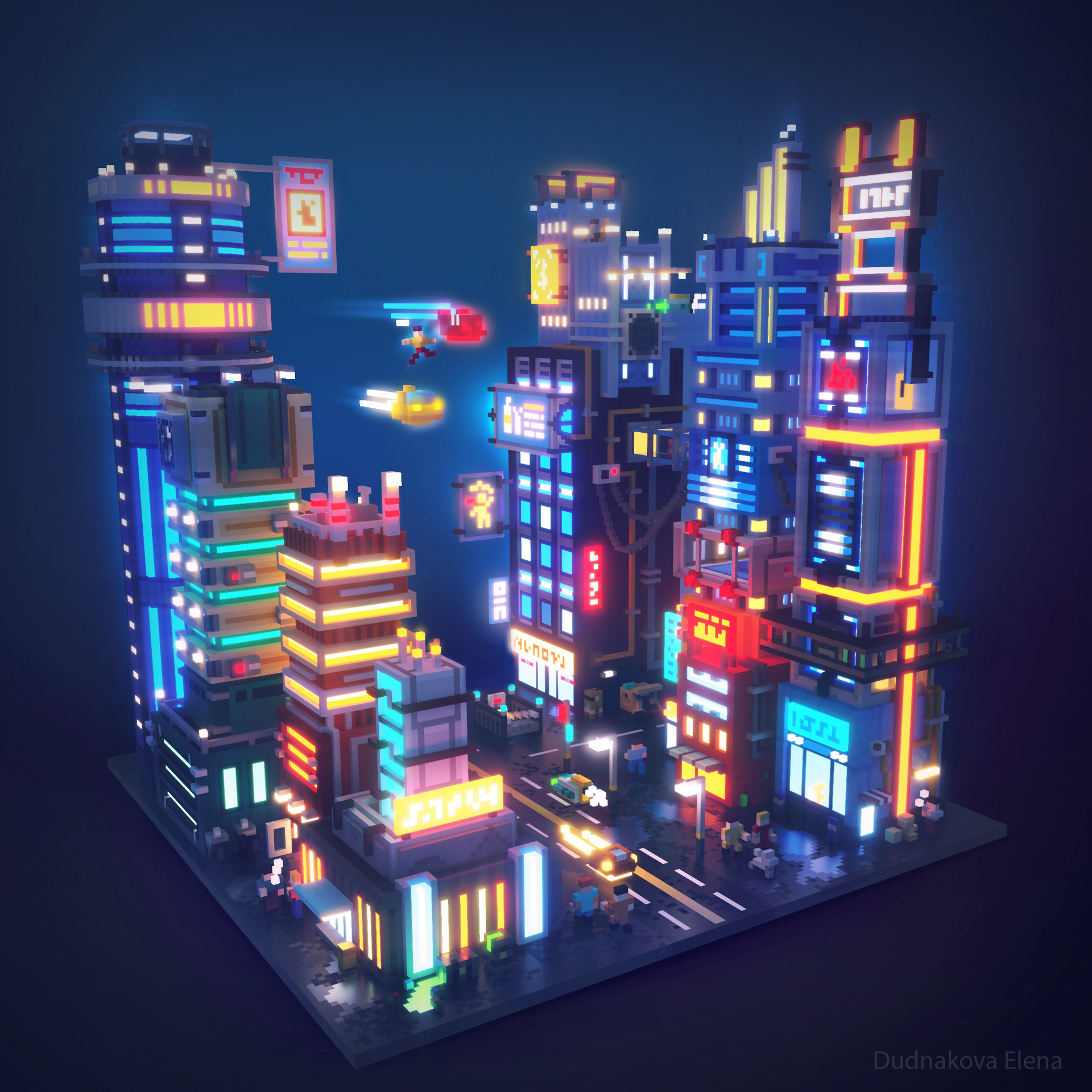 Artstation Voxel Cyberpunk Town