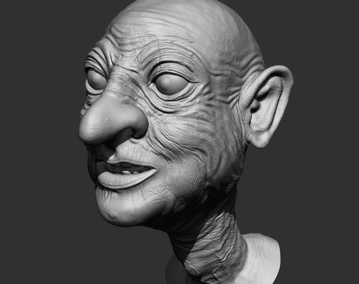 Retopologized model has been transferred to Zbrush where details for normal map projection were added