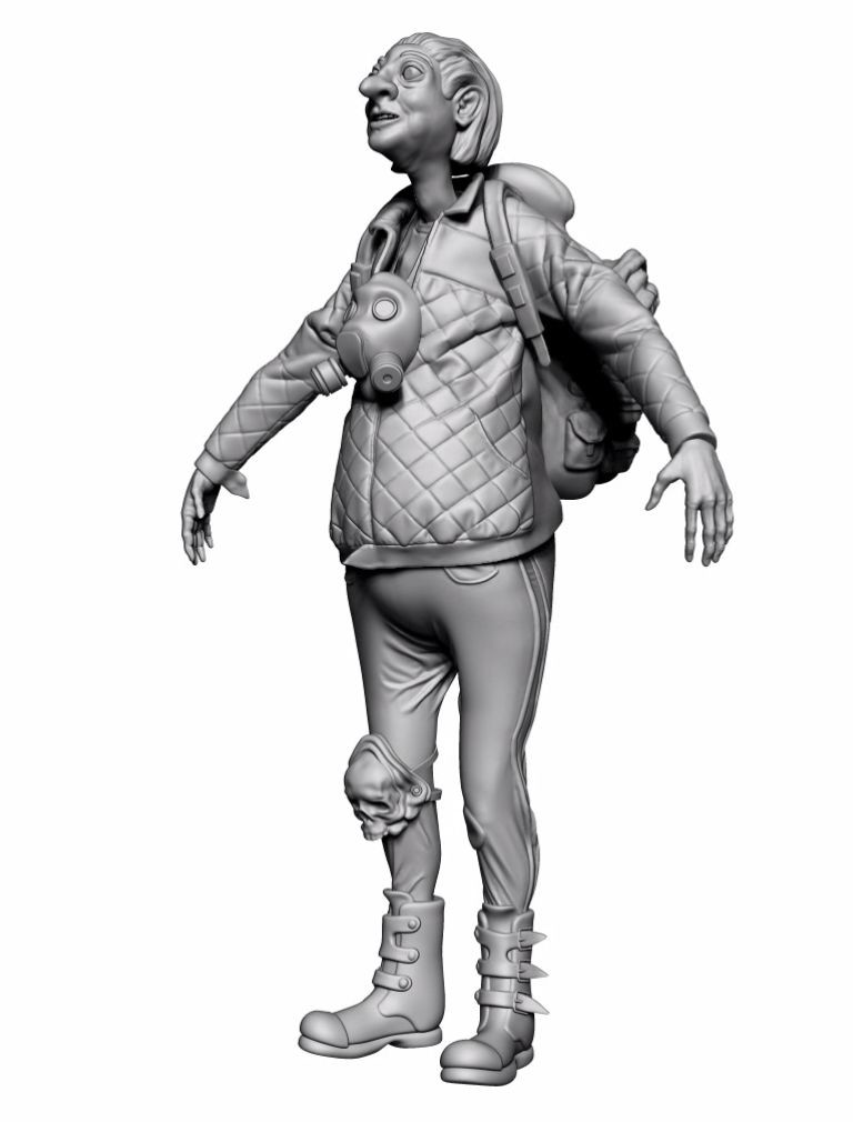 Granny with assets, some were made in Maya, some were first simulated in Marvelous Designer - like this quivered leather jacket and sweatpants. 