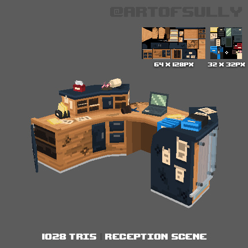 3D Pixel-Art Reception Area (Commission) + Timelapse