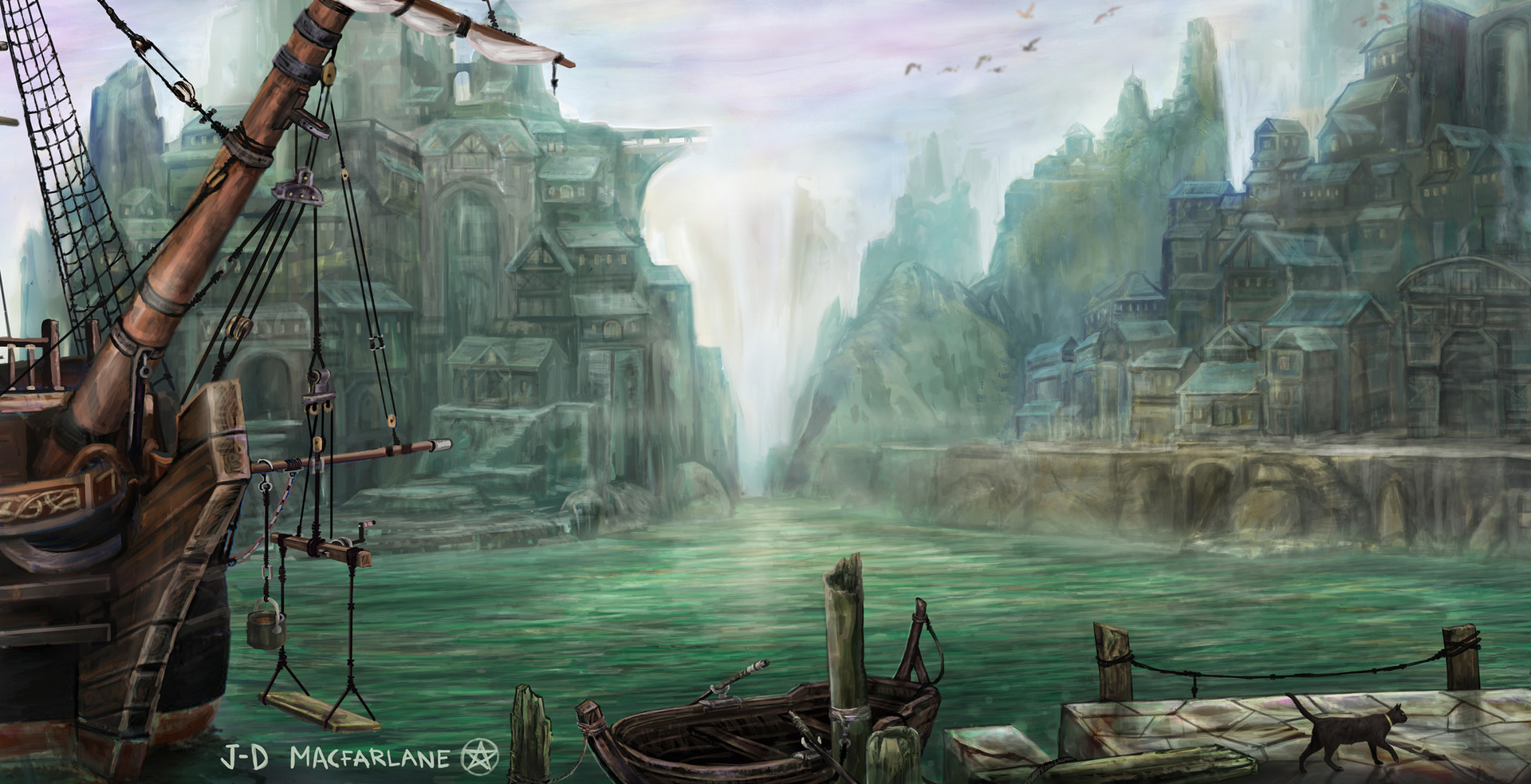 Artstation Fantasy Dock Concept Pano 01 J D Macfarlane