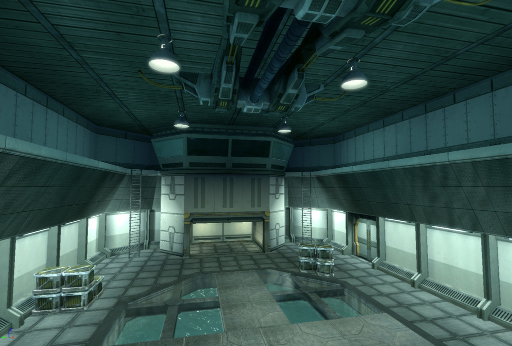 An interior shot from my level, Power Play. All lighting, modeling, and texturing mine.