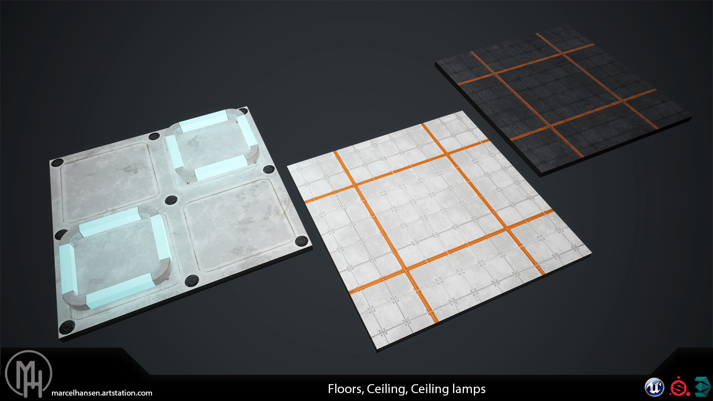 Floors, ceiling and ceiling lamps