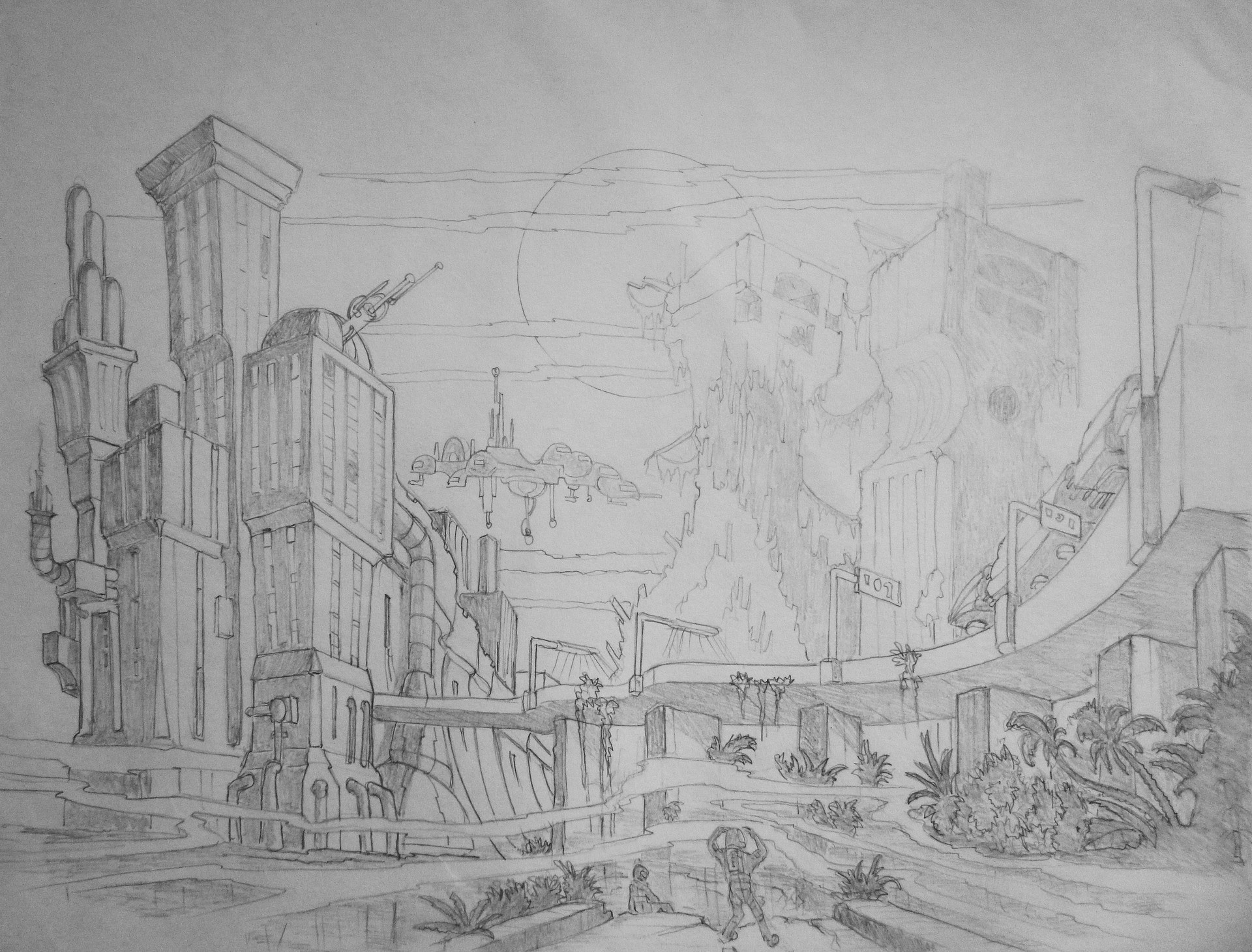 ruined city drawing