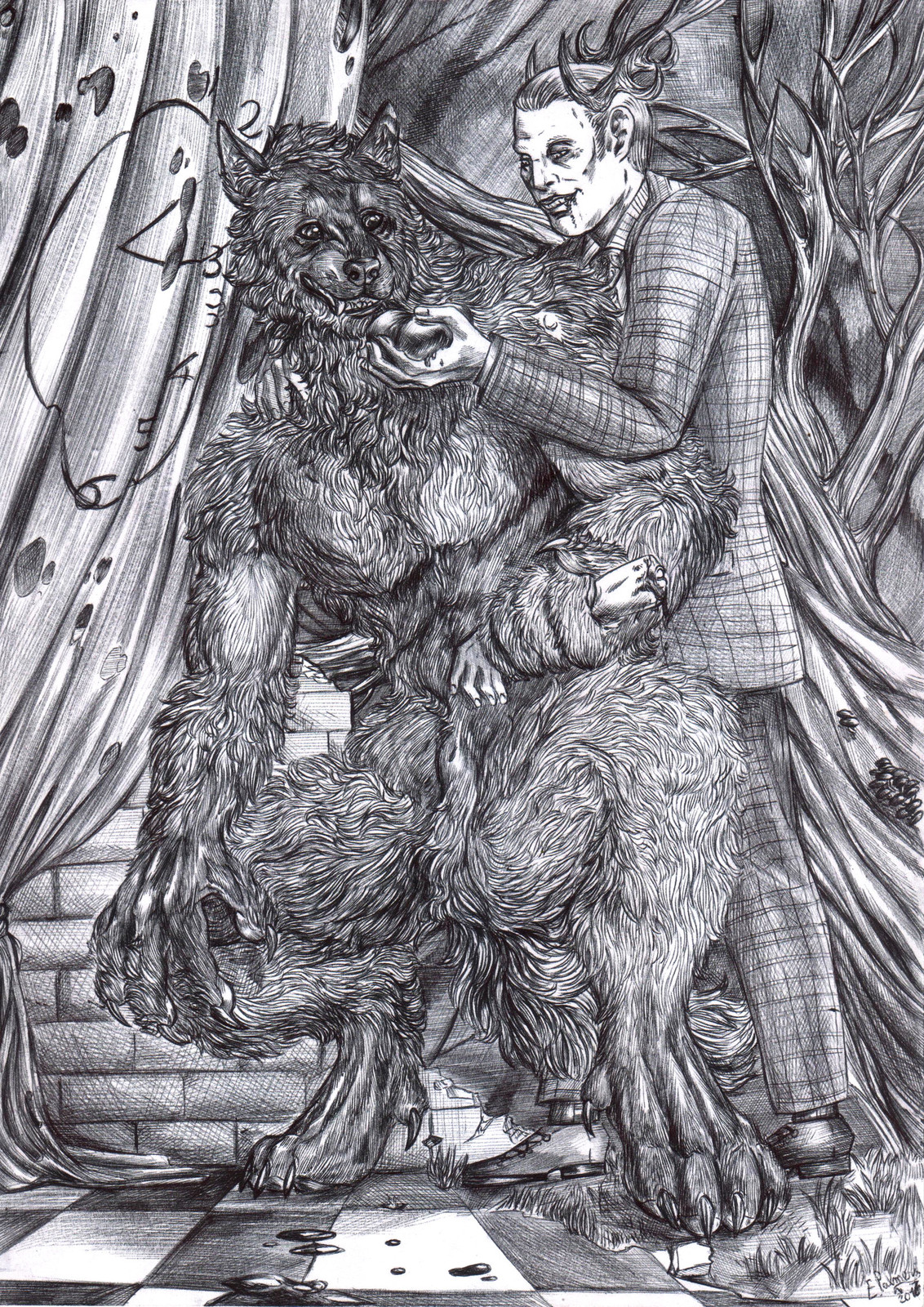 Black and white version, done in ballpoint pen.