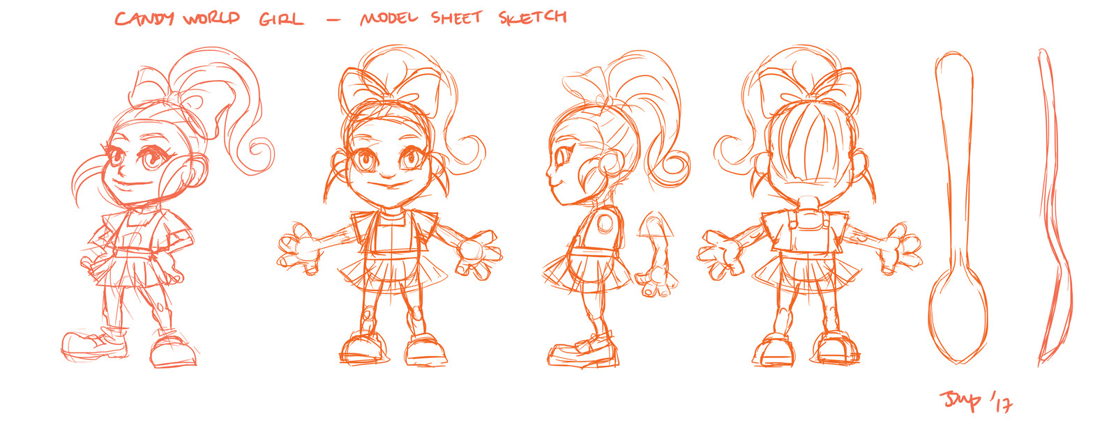 Candy Girl model sheet sketch.

I have a terrible habit of getting stuck in and modelling without model sheets sometimes. Getting this down will make sure I model her with the correct proportions.